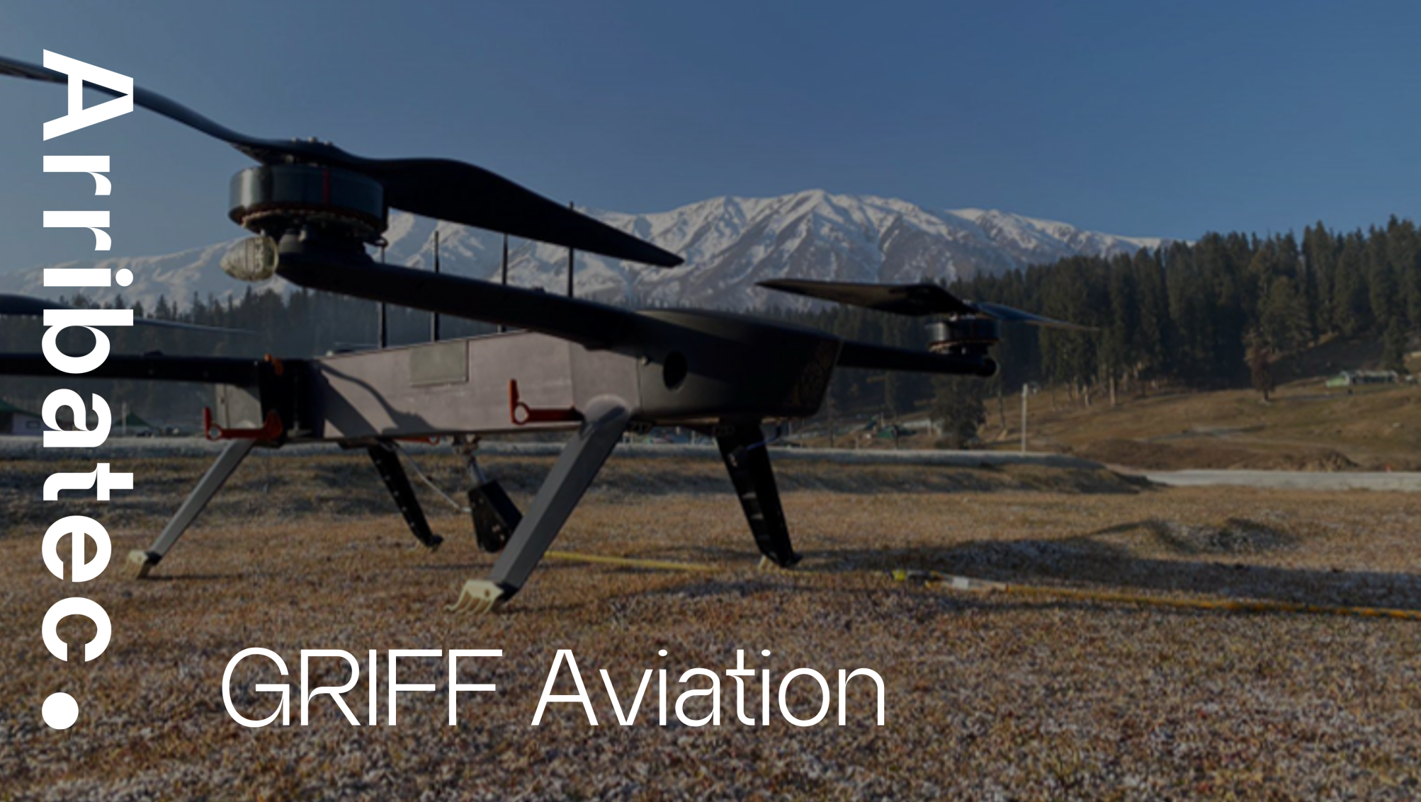 Picture of drone from GRIFF Aviation with an overlay of Arribatec's logo and the text "GRIFF Aviation"