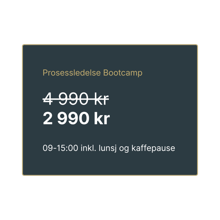 På Prosessledelse Bootcamp får du en praktisk innføring i hvordan du kan forstå, lede og forbedre prosesser og hvordan du kan ta en aktiv rolle i å skape bedre flyt i egen organisasjon.